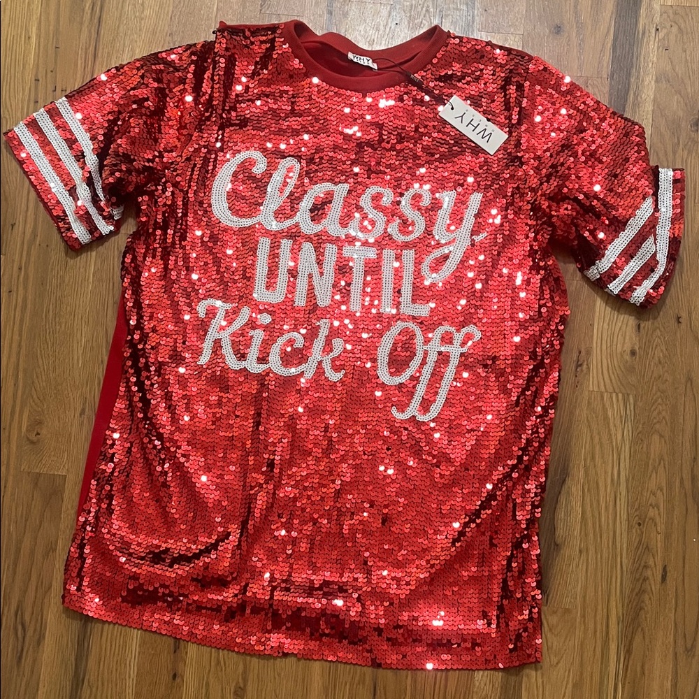 Sequin 'Classy Until Kick Off' Kids T-Shirt - Red